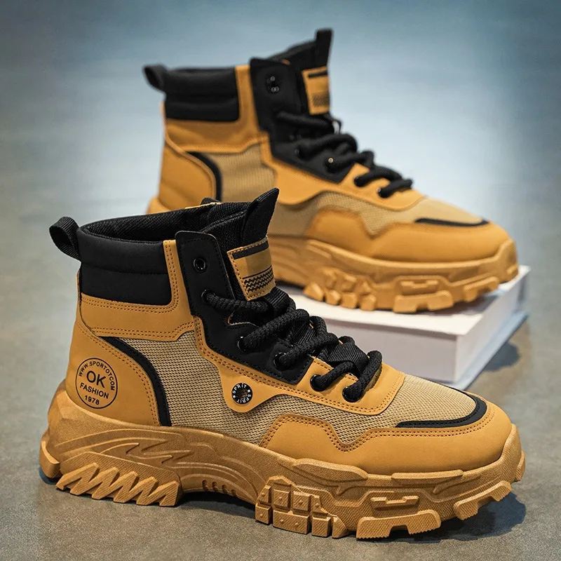 High Quality Men Desert Boots Safty&Work Shoes Outdoor Non Slip Damping Platform Mountaineering Shoes British Men's Ankle Boots