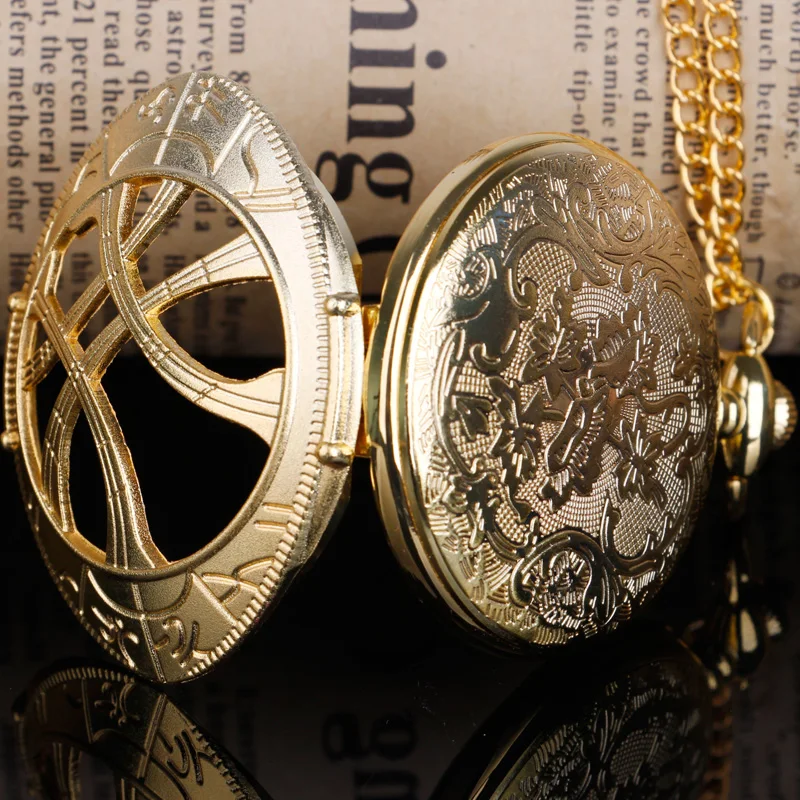 أنيقة الذهب ساعة جيب كوارتز قلادة قلادة مع نمط جوفاء غامض الرجال والنساء هدية Relojes دي Bolsillo #3