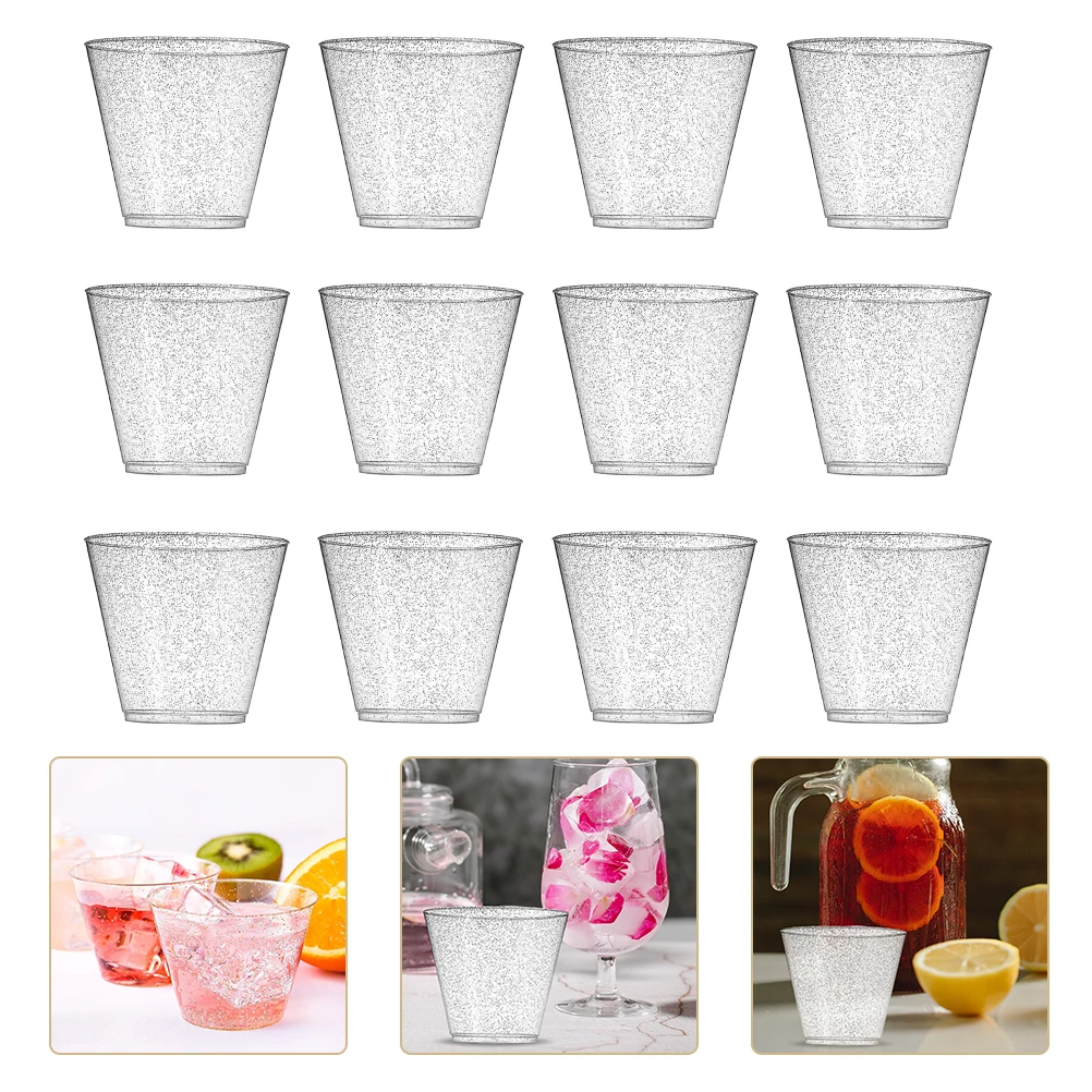 

25pcs Multi-Function Decorative Wine Cups Silver Powder Design Disposable Party Cup For Home Restaurant Wedding Banquet Use