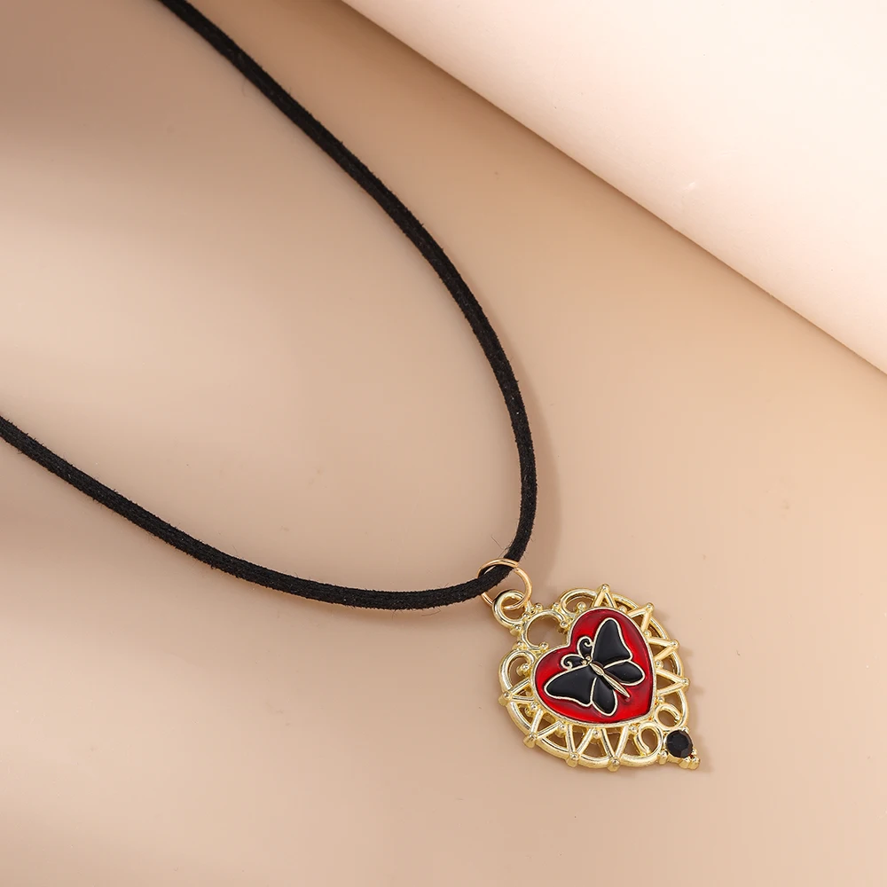 Aihua Vintage Mode Lederband Schmetterling Herz Anhänger Halskette für Frauen Männer Kpop Schmuck Accessoires Y2k Ästhetik – Detail 4