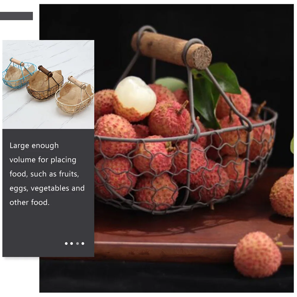 

3 Pcs Iron Bread Basket Fruit Holder for Kitchen Metal Egg Collection Storage Wood Fruits