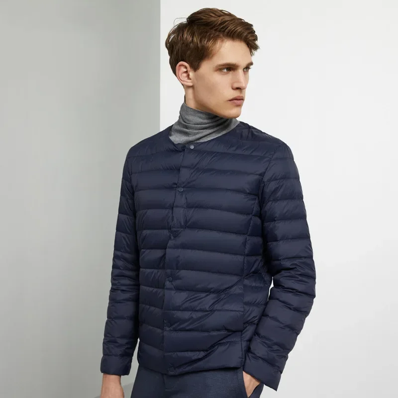 Chaqueta de plumón de pato con cuello redondo para hombre, Abrigo acolchado ultraligero con cuello en V Variable, mantiene el calor, novedad de