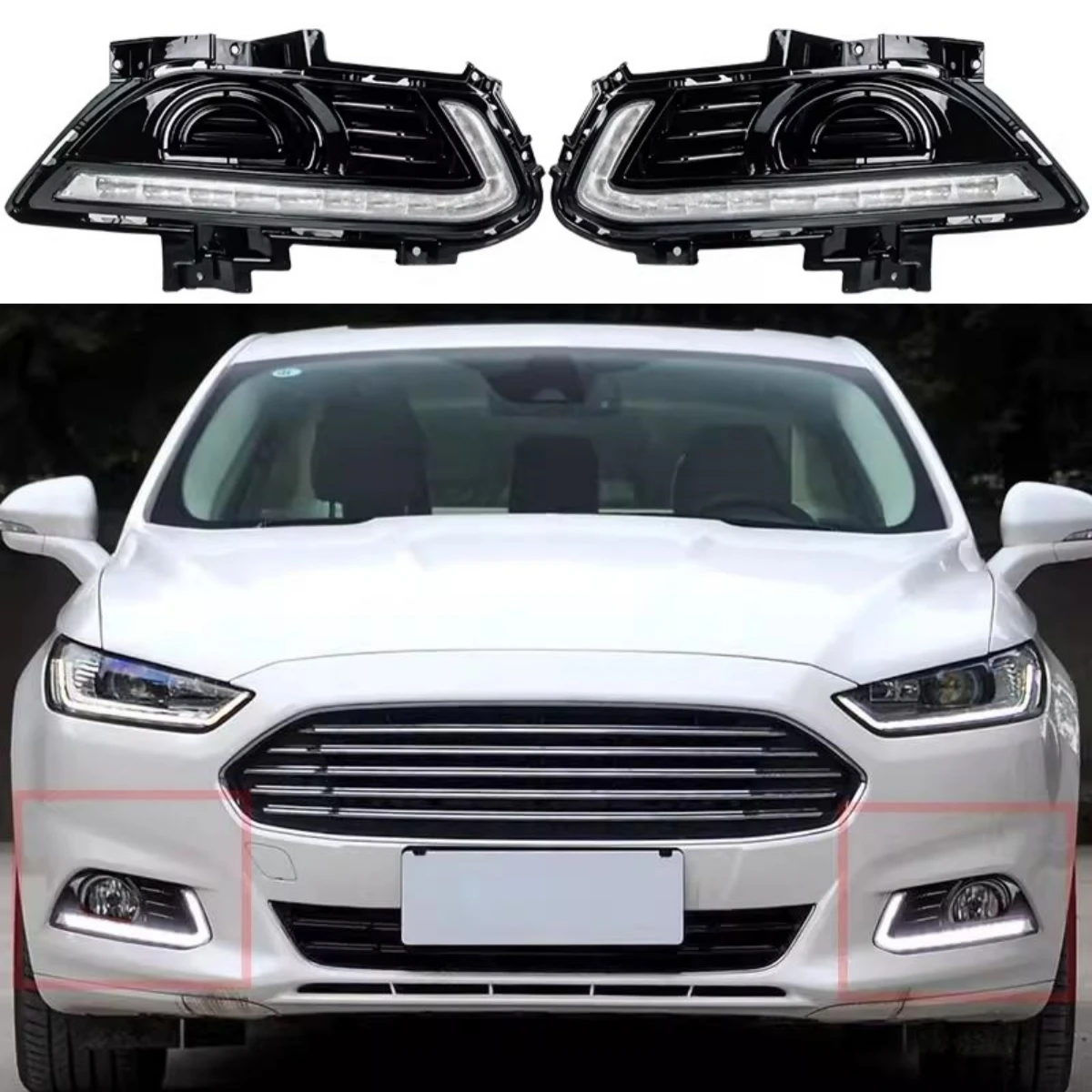 eOsuns LED-Tagfahrlicht für Ford Mondeo Fusion 13-14 mit kabelloser Steuerung