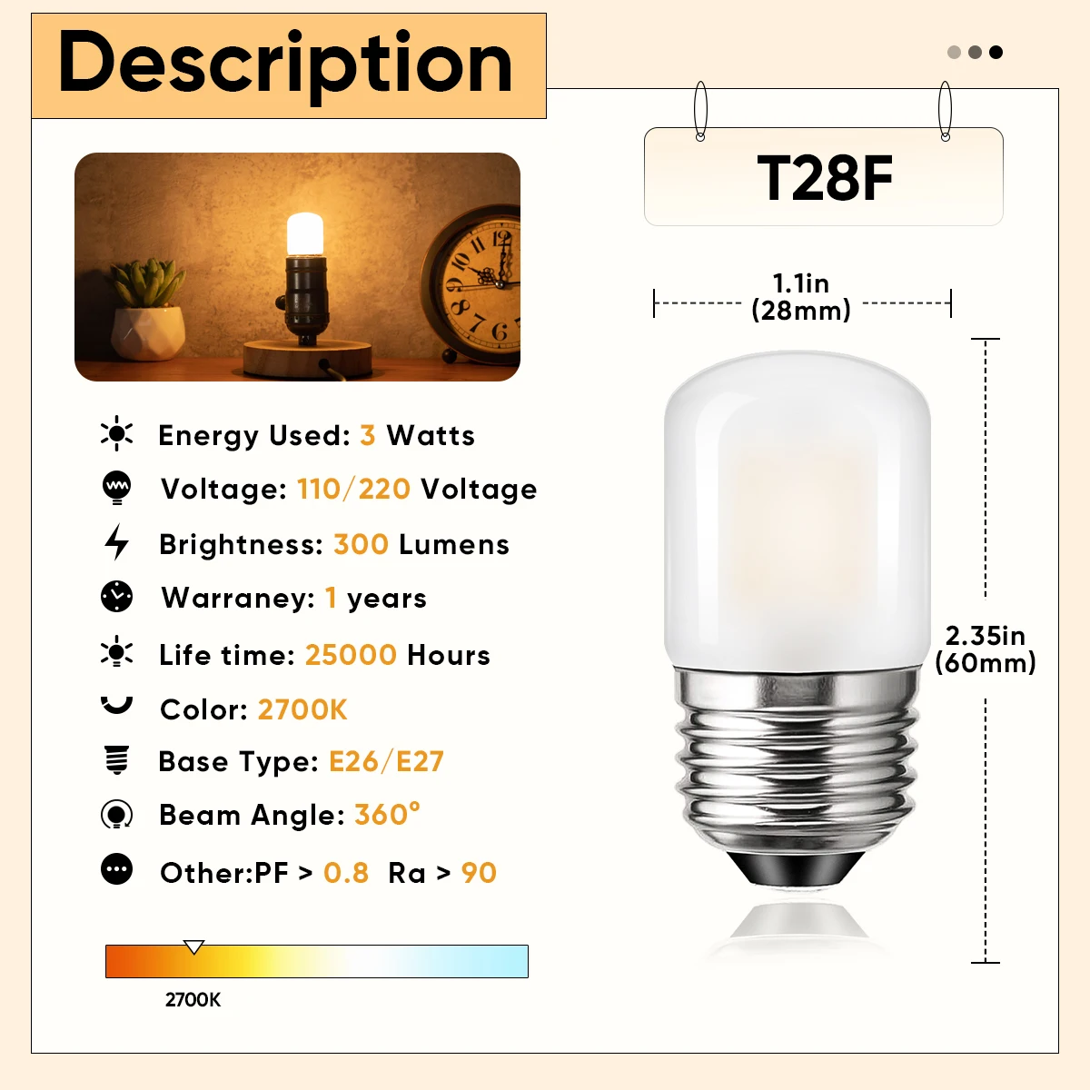 Dimmable Led Bulb E27 3W 220V E26 110V Filament Lamp Frosted Glass Warm White Replaceable Pendant Chandelier Indoor Decoration