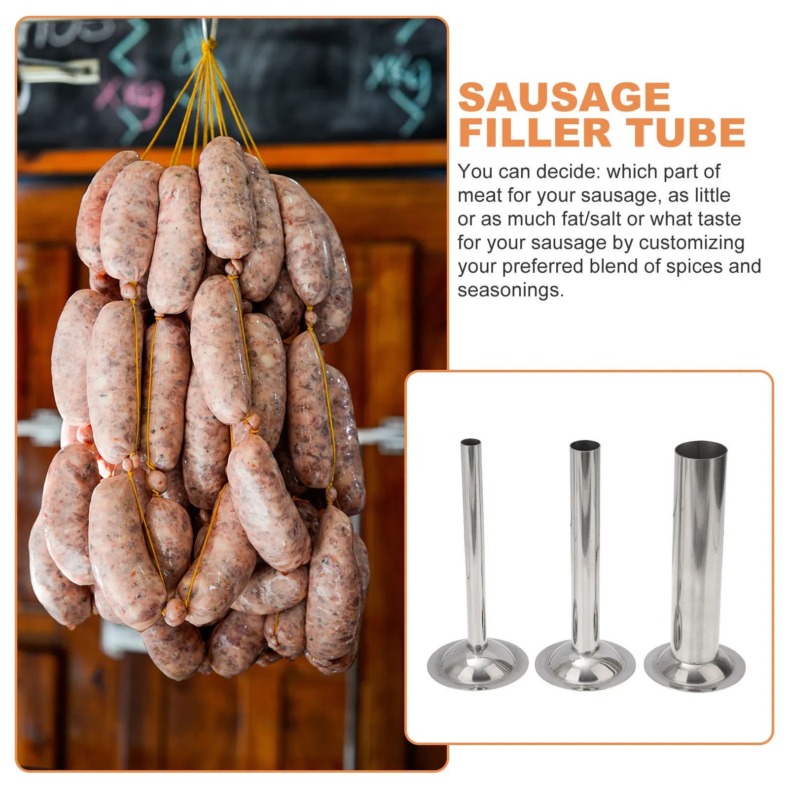 

Набор из 3-х трубок для наполнения колбас из нержавеющей стали, безопасных для домашнего использования, размер 8, для приготовления колбас своими руками