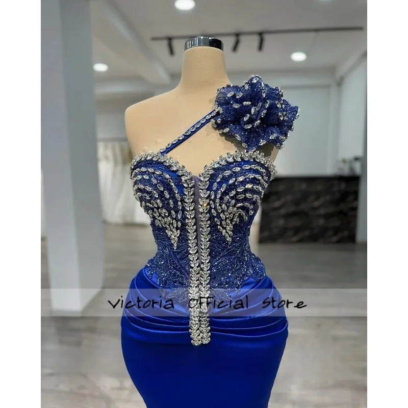 Stylish One Shoulder Prom Dress for Women Rhinestones 3D Flowers Evening Gowns Vestidos De Noche Party Customized Plus