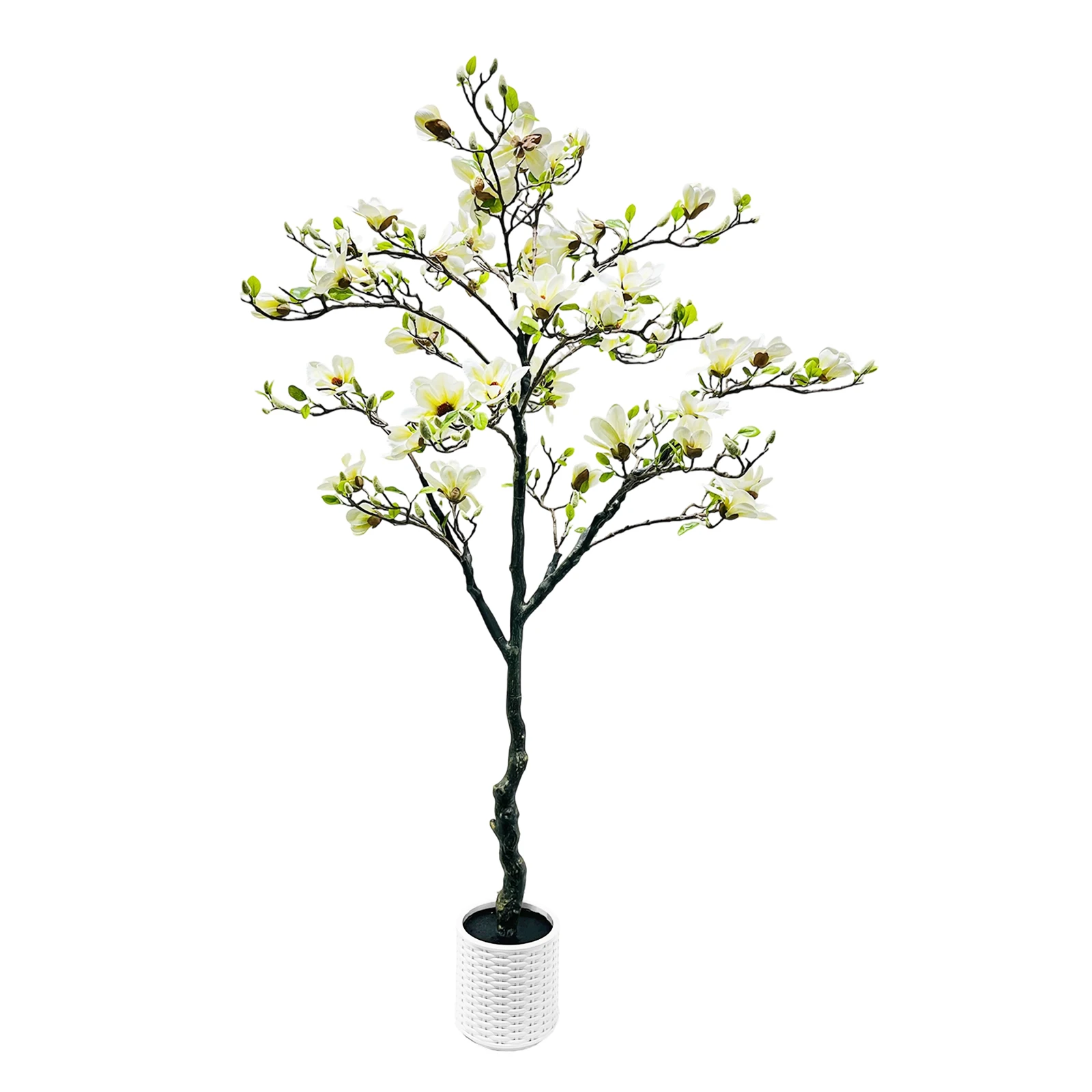 6FT 180CM Artificial Magnolia Tree in Pot Faux Flowering Tree with Realistic Blooms Faux Potted Plant for Home Garden Yard Decor