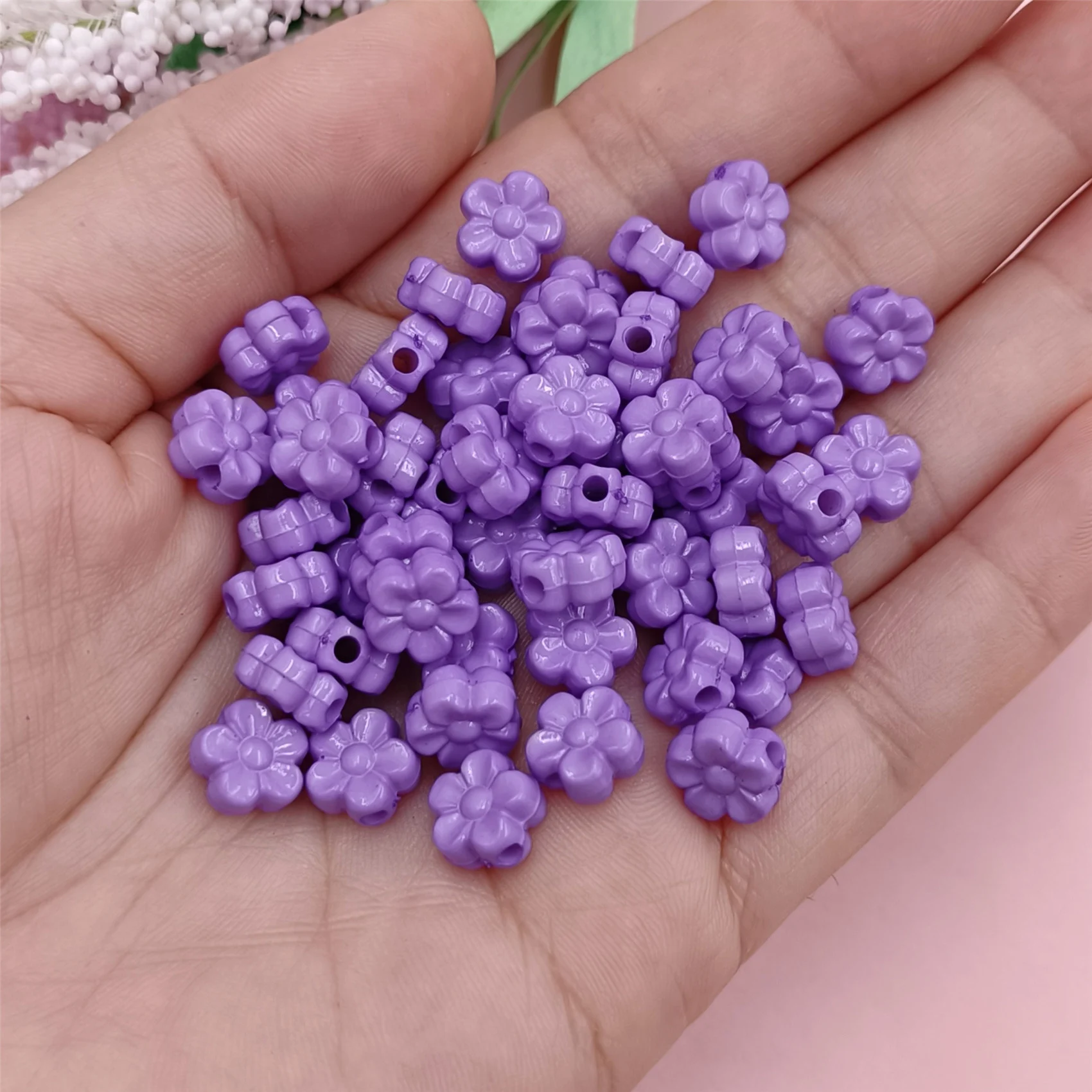 50Pcs 9mm Acrylic Solid Color Flower Shape Loose Beads DIY Crafts Necklace Bracelet Pendant For Jewelry Accessories