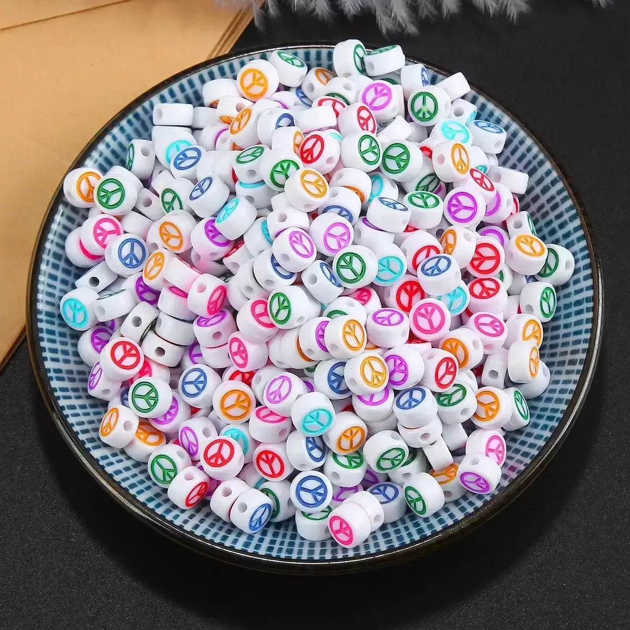 100-500 stücke Acryl Frieden Zeichen Perlen Bunte Runde Flache Lose Spacer Perlen Für Schmuck Machen Diy Armband Halskette zubehör