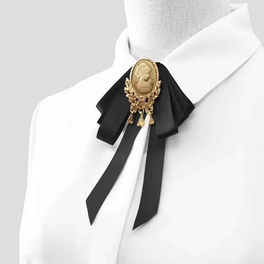 Vintage Lady Portrait Bowknot เข็มกลัด Pin ผู้หญิง Professional Bow เสื้ออังกฤษยุคกลางสไตล์คริสตัลเครื่องประดับ Bowtie ปรับ