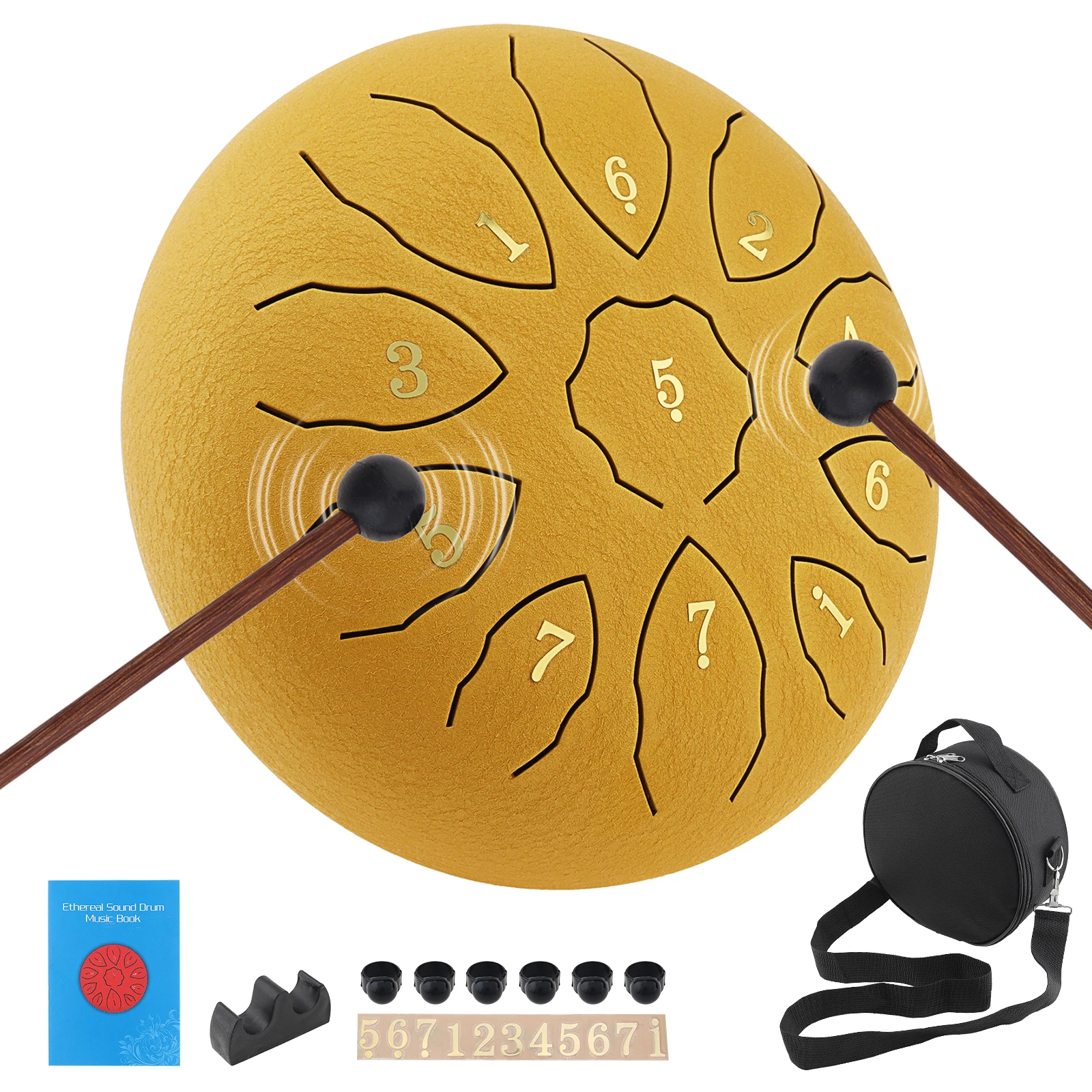 8 Inch 11-Note F Major Steel Tongue Drum with Mallets, Music Book, and Carry Bag