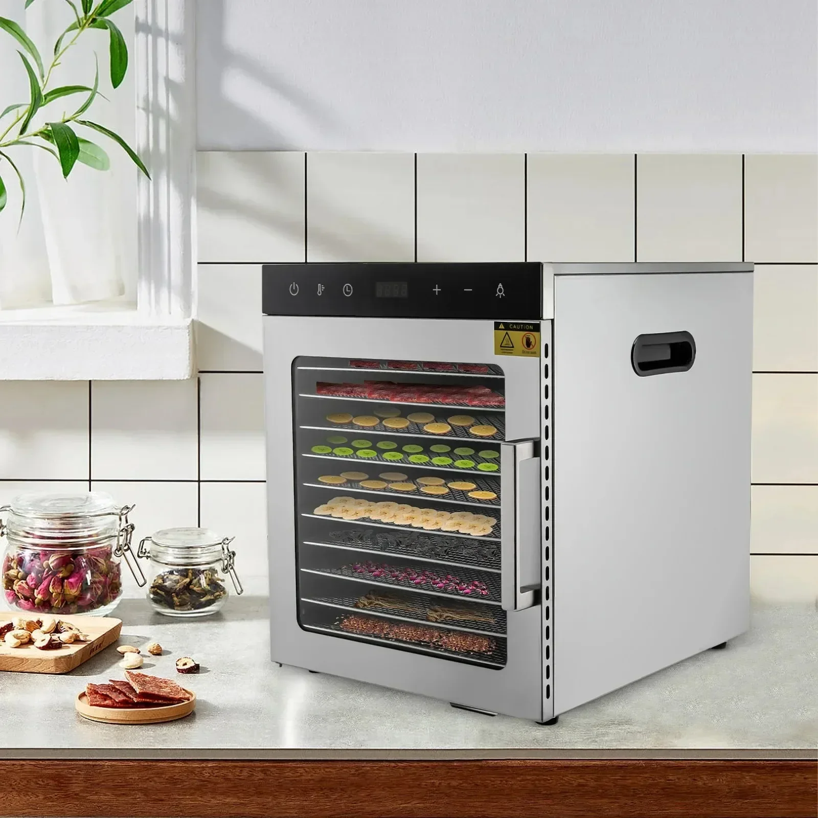مجفف فواكه 10 طبقات من BYMAOCAR 800 وات 220 فولت مجفف من الفولاذ المقاوم للصدأ 30-90 ° C مجفف طعام قابل للتعديل مع 10 صواني
