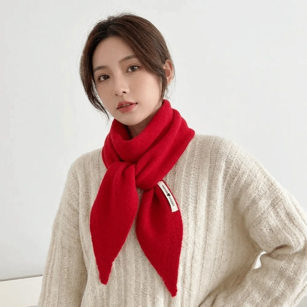 Neck Cover Solid Color Knitted Triangle Scarf Wool Triangle False Collar Warm Neck Guard Cross Scarves Women