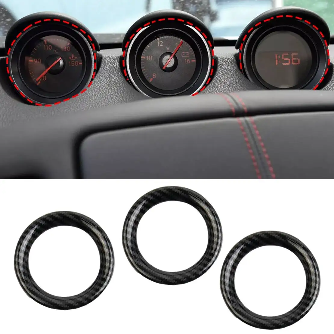 3Pcs/Set Dashboard Instrument Meter Clock Ring Cover Trim Frame Fit for Nissan 370Z 2020-2016 2015 2014 2013 2012 2011 2010 2009