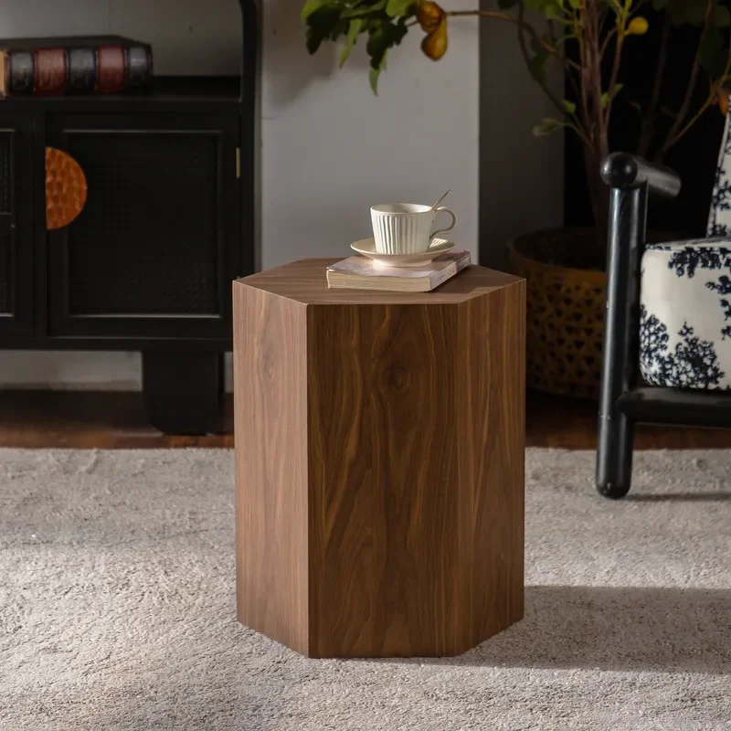 New Chinese Style Wooden Hexagonal Side Table Flower Stand Living Room Floor Rack Entrance Ornament Art Decor Small Sofa Edge