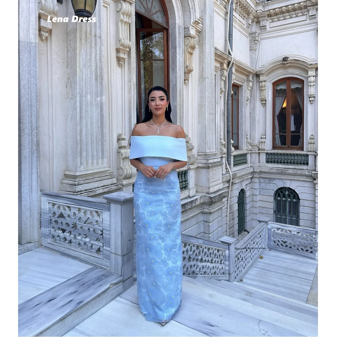 

Lena Wedding Party Dress Woman 2025 Роскошное вечернее платье на заказ Небесно-голубое элегантное платье с открытыми плечами и кружевным халатом с цветочным принтом Вечер