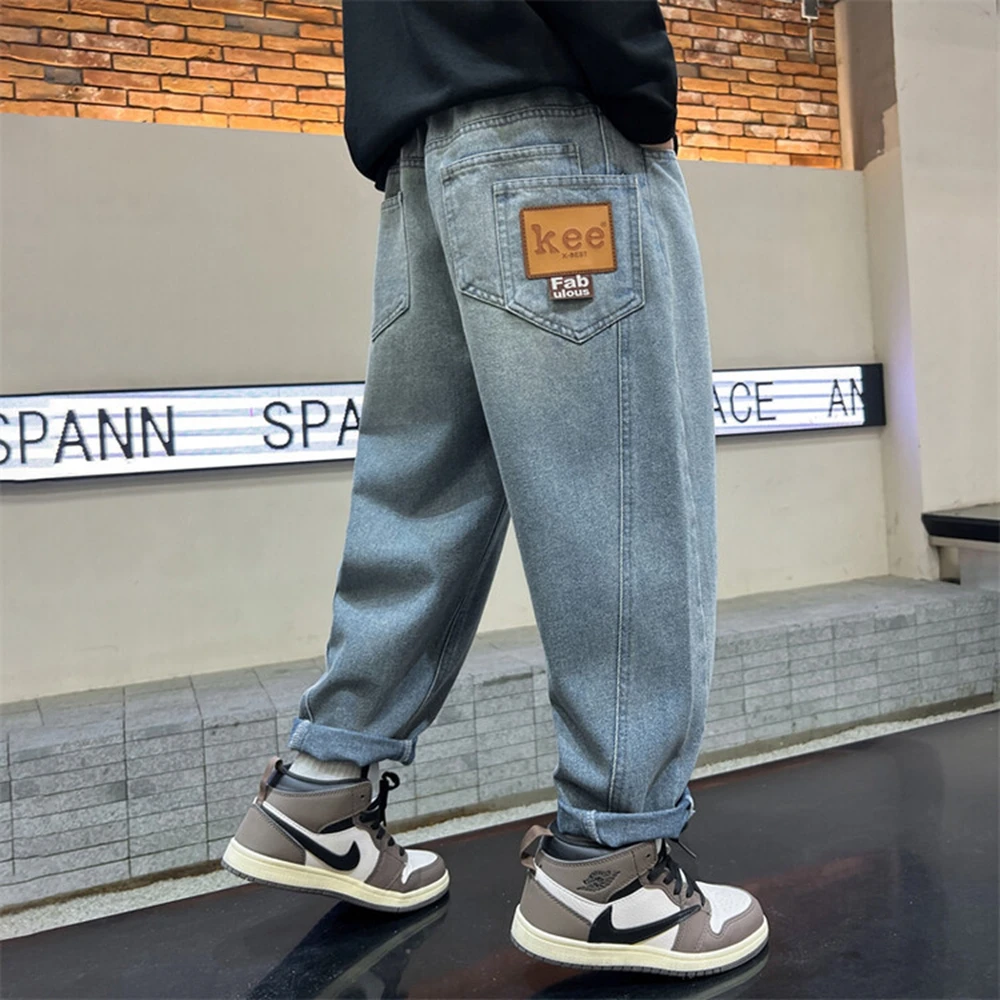 جديد ربيع الخريف المراهقين الأولاد الجينز العادي مع جيوب الظهر للمراهقين الطفل عارضة الدنيم السراويل السراويل سن 5 إلى 14 سنة #1