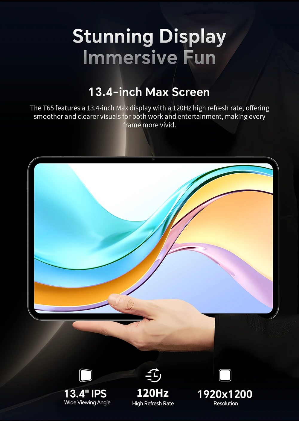 TECLAST T65 Tablet 13,4 Zoll FHD 1920x1200 120Hz IPS 16:10 Android 16 Unisoc T7280 Octa-Core 6GB RAM + 20GB virtuell 128GB 4G LTE Dual-SIM Dual-Band WLAN 8000mAh Widevine L1 Netflix GPS Globale Version – Detail 5