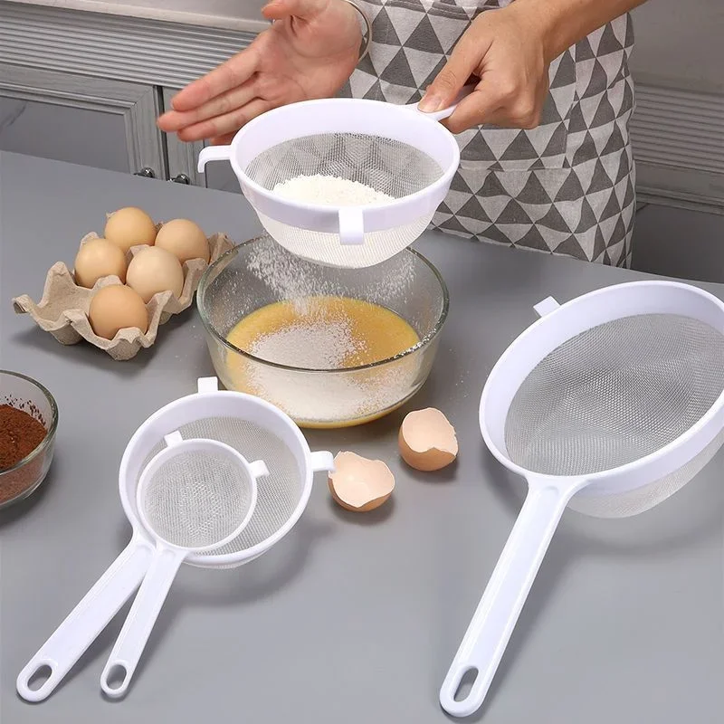 Plastic Fine Mesh Scoop Strainer Colander Flour Sieve With Handle Juice Tea Strainer Kitchen Accessories Handheld Screen Meshes