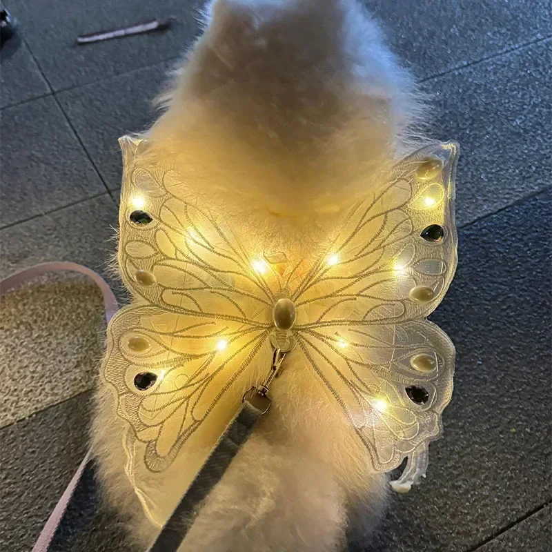 Dog wings glowing butterfly back decoration puppy summer clothes chest back decoration small dog Pomeranian Teddy Bigbear