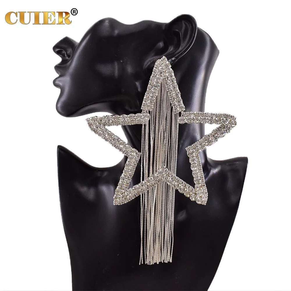 cuier brincos oversize rhinestone geometria estrela para mulheres joias longas de metal borla performance palco 175 cm 01