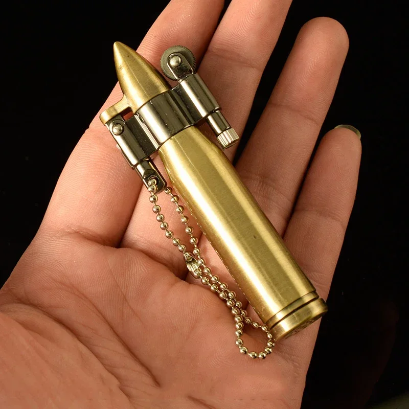 

Mini Retro Sand Wheel Bullet Open Fire Windproof Lighter Personalized Creative Round Pendant HY677 Collection Gift