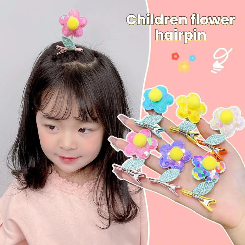 Children Hair Clip Cartoon Flower Shape Sequin Elastic Spring Swing Hair-fixed Leaf Decor Girls Pupil Hairpin Hair Accessories