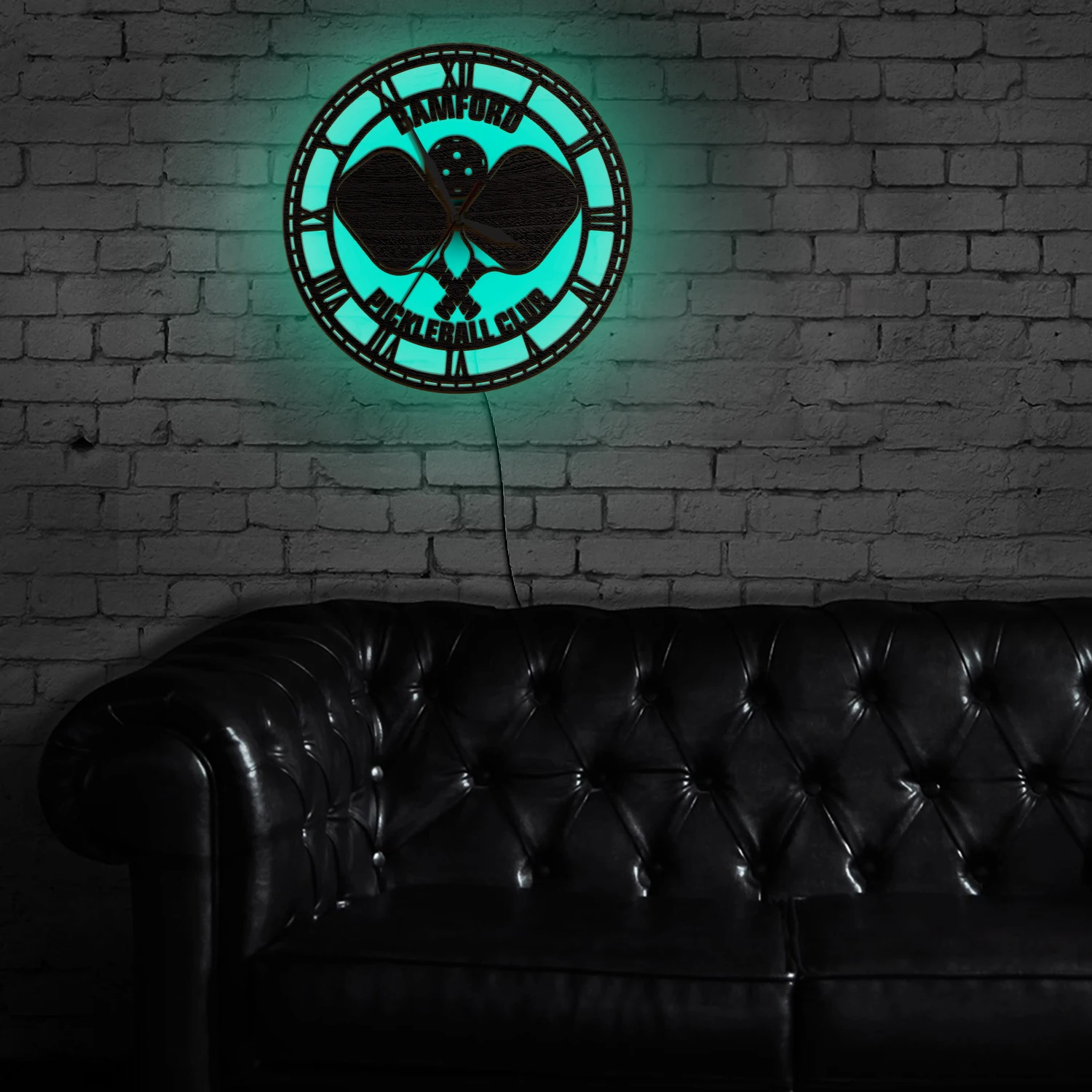 Pickleball Paddle Custom Name LED Wall Clock RGB LED Backlight Pickleball Club Light Up Glowing Sign Decorative Wood Wall Clock