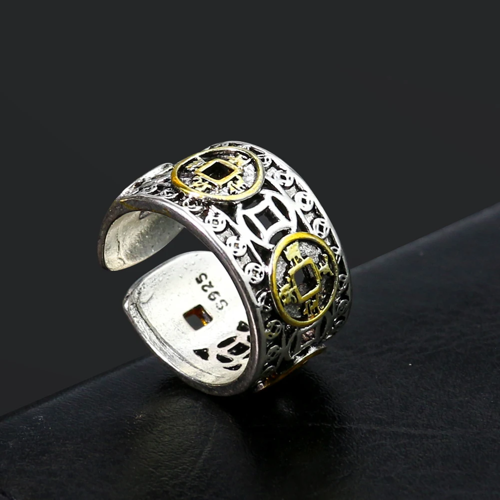 معدن الفولاذ المقاوم للصدأ الجوف خارج حلقات العملة القديمة افتتاح قابل للتعديل فورتشن لاكي الزناد إصبع نقل التمائم