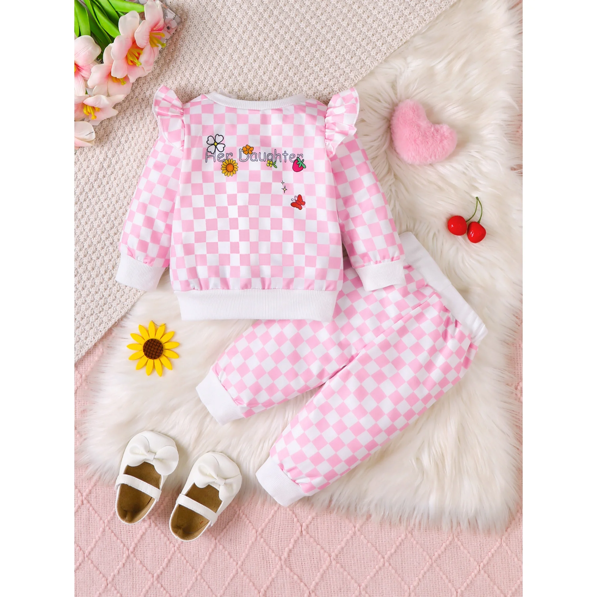 2PCS Baby Girl Long Sleeved Pink Clothing Set 0-3 Years Cute Cartoon Pattern Top And Pants Spring Autumn Toddler Girl Outfits