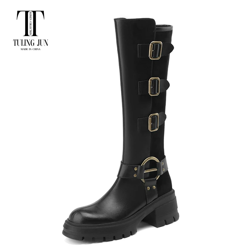 

TULING JUN 2023 Winter Thick Bottom Knight Women's Boots Rounded Toe High Heel Soft Breathable Comfort Daily Shoes For Women L