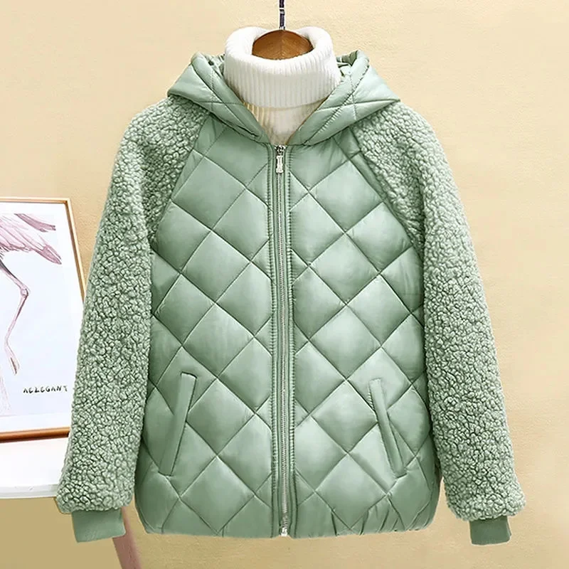 Women Winter Short Lightweight Cotton Coat Female New Korean Loose Imitation Lamb Wool Cotton Coat Thread Small Padded Jacket