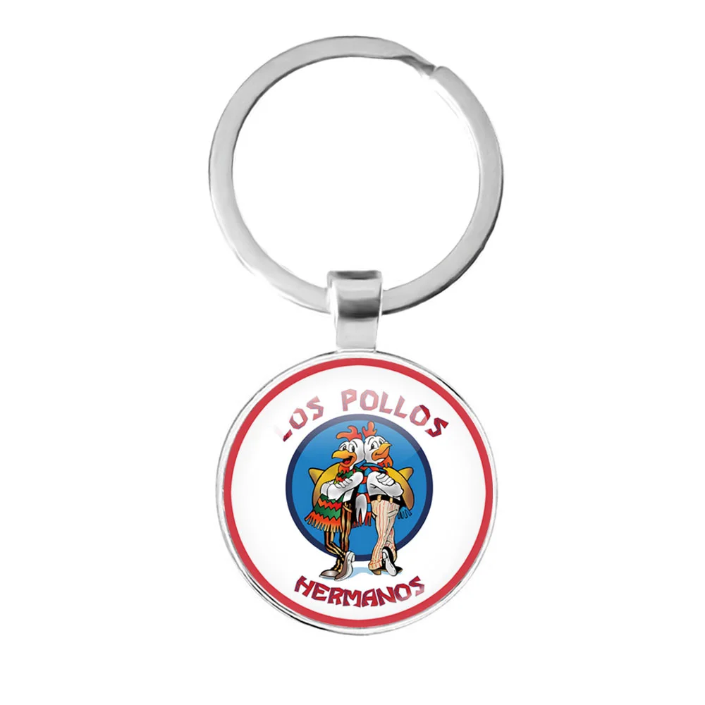 American TV Show Breaking Bad Los Pollos Hermanos Keychain Glass Round Dome Cabochon Keyring For Women Men Gift Key Chain