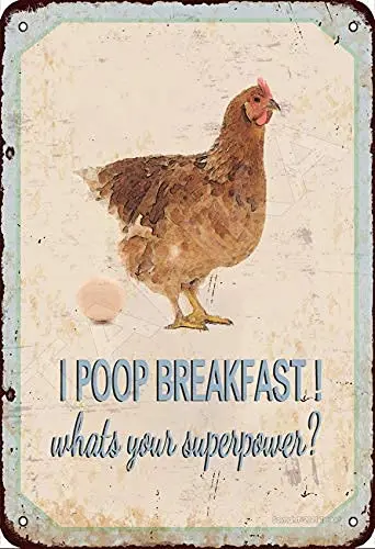 BIGYAK I Poop Breakfast Whats Your Superpower Tin Retro Look 20X30 cm Decoration Crafts Sign for Home Kitchen Bathroom Farm Gard