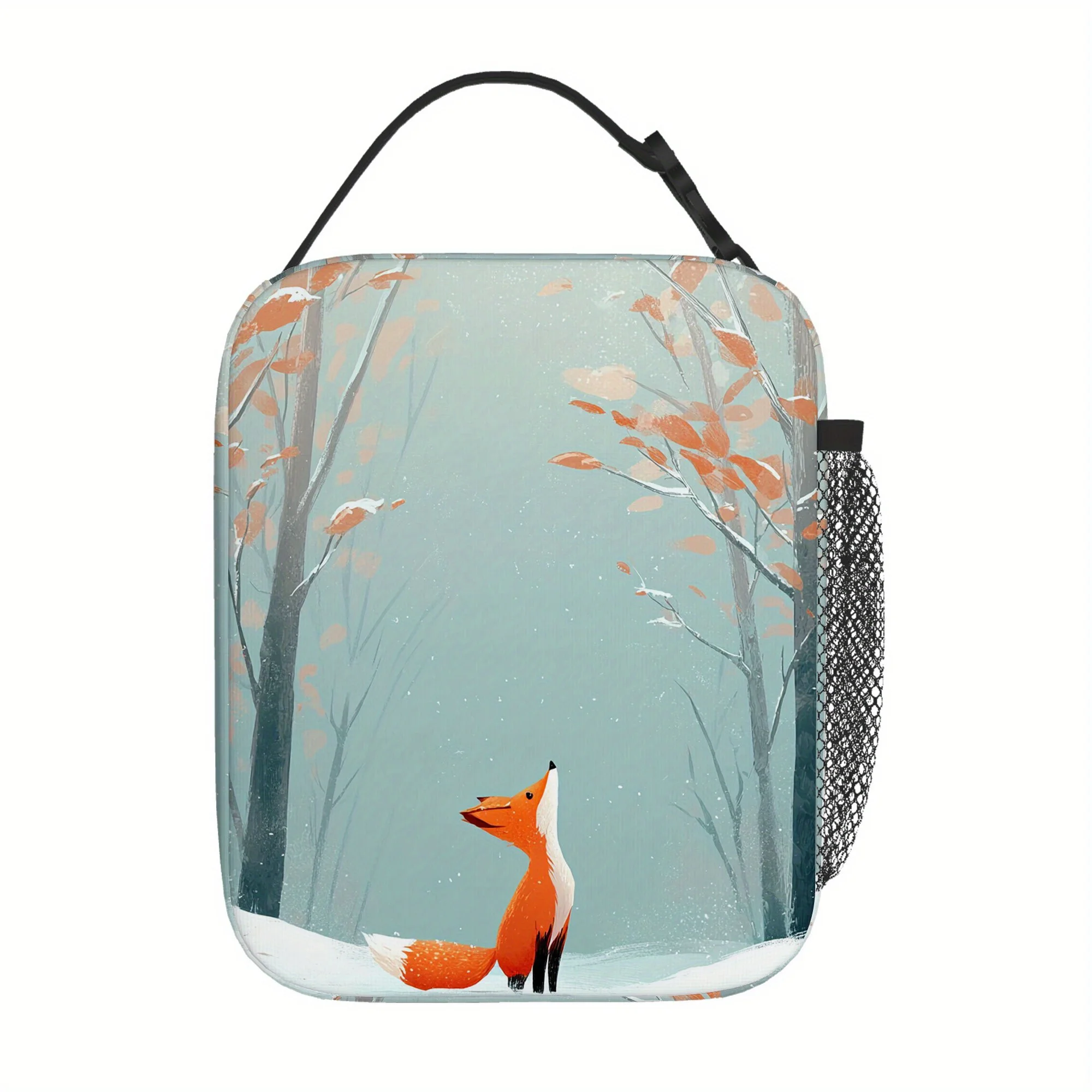 1pc Winter Fox in Snowy Forest Printed Thermal Bag – Insulated, Reusable & Portable for Home, Restaurant, or Office Use (Unisex)