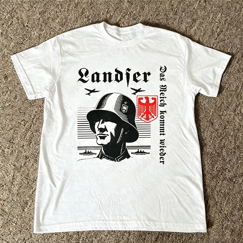 2026 Summer German Soldier Print T-shirt Round Neck Unisex Short-sleeved Retro Street Y2K Casual Fashion Basic Tees Tops Cloths