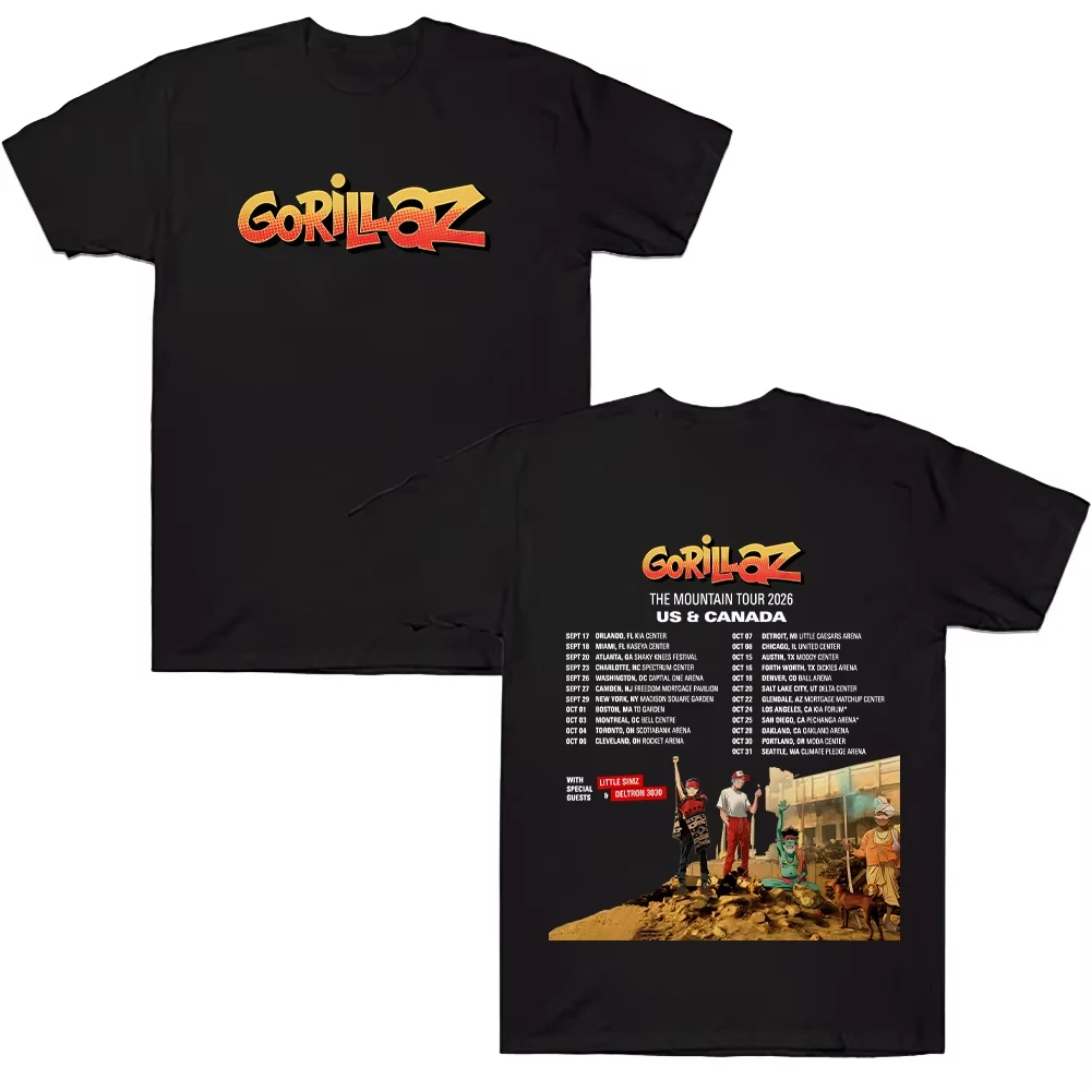 Gorillazs TheMountain Tour 2026 Poster Graphic Print T-Shirt Men Women O-neck Cotton Streetwear Harajuku Fashion Oversized Top