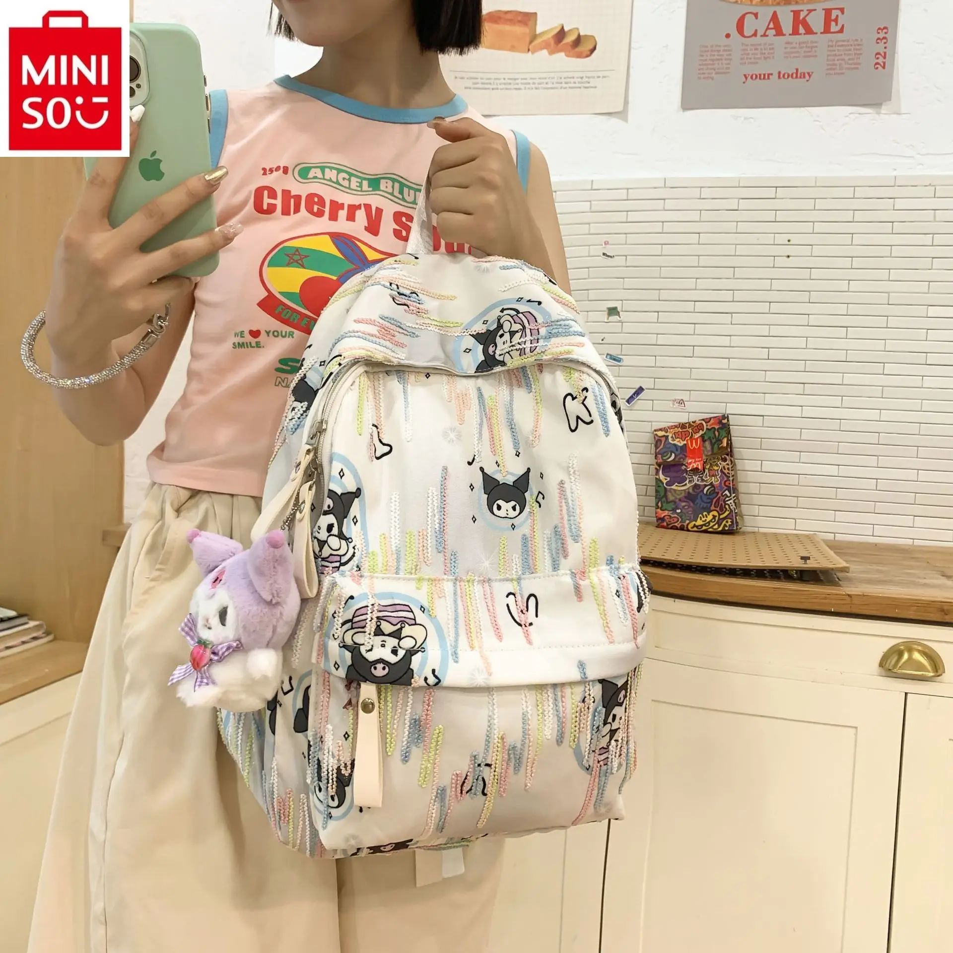 MINISO 2024 New Hello Kitty Cartoon Anime Book Bag Student Sweet and Fresh Large Capacity High Quality Backpack