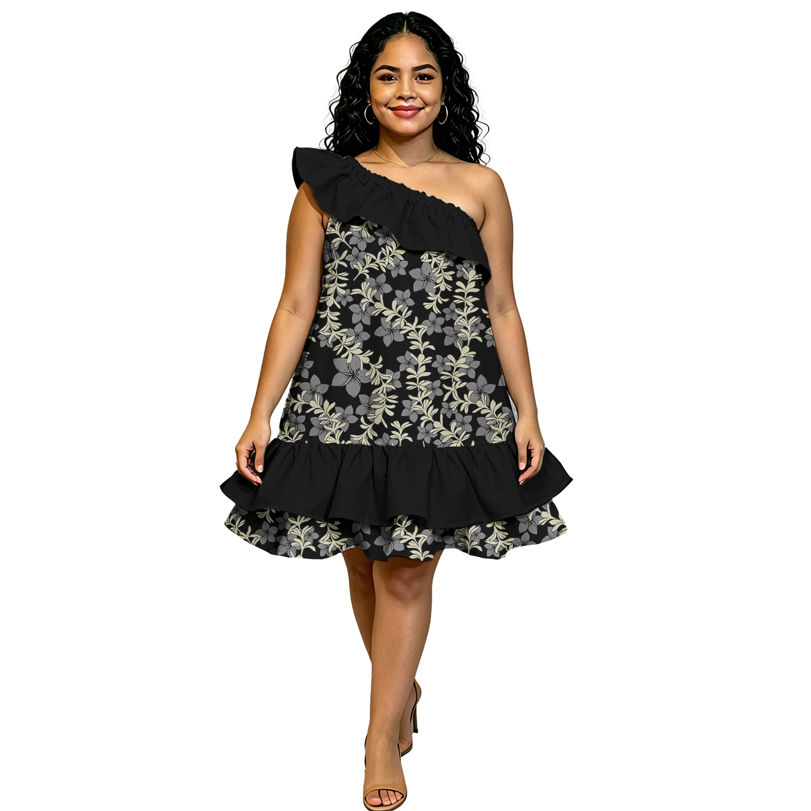 Polynesia Pua Kenikeni Tropical Pattern Custom Casual Ladies Mini Dress Pacific Samoa Women Island Dresses Hawaiian Island Dress
