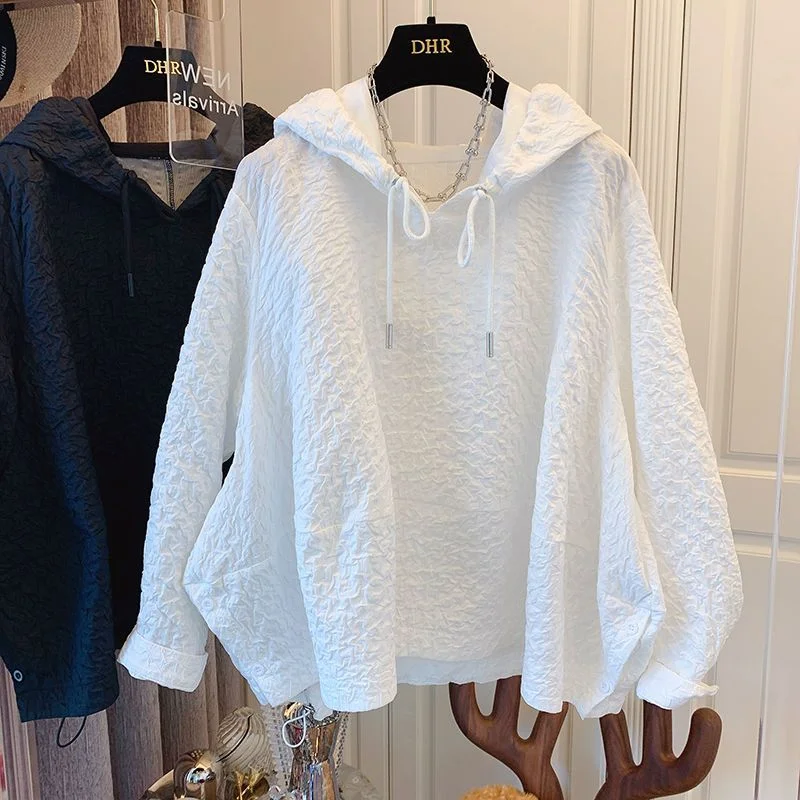 

Women's New Spring Autumn 2025 Spliced pullover Hooded Fashionable Solid Color Loose Versatile Casual Long-sleeved Sweatshirt