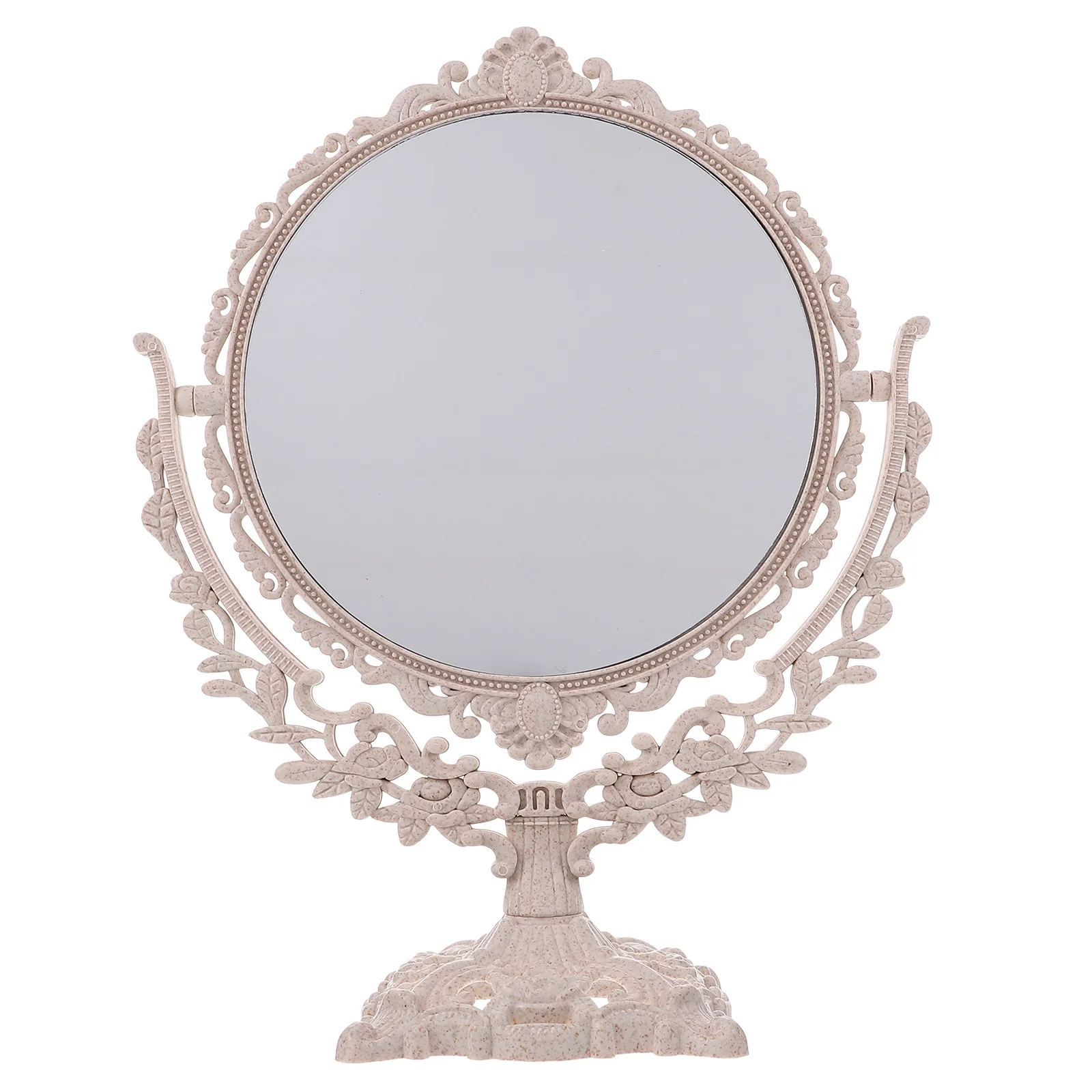 1Pcs Round Retro European Style Makeup Mirror Double-Sided Standing Rotating Vintage Mirror Desktop Bedroom