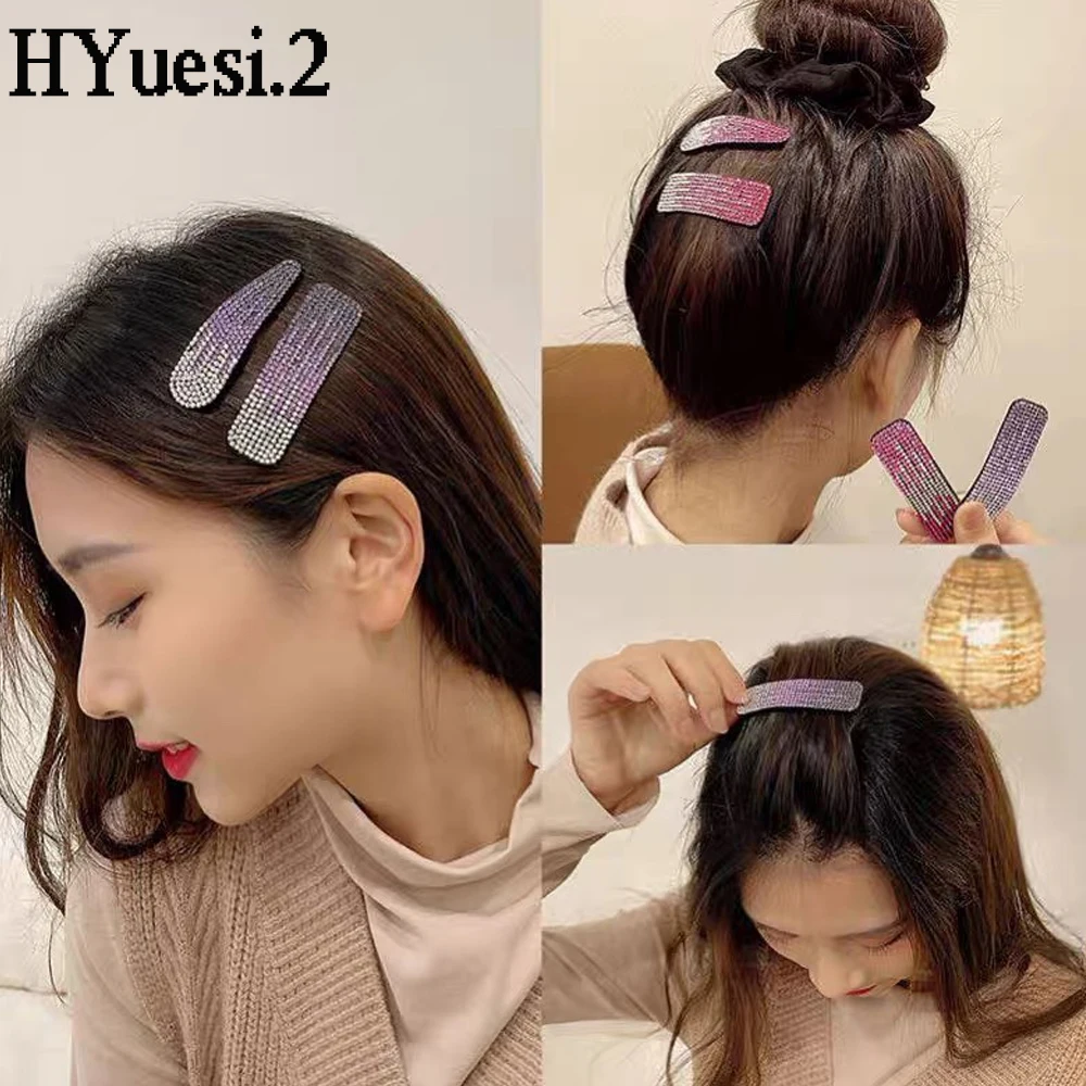 Shining Full Diamond Snap Hair Clips Elegant Colorful Rhinestones Hair Barrettes Women Girls Side Bangs BB Hairpins