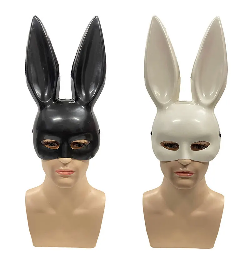 Maschera di coniglio bianco nero Decorazione per feste di Halloween Orecchie lunghe Coniglietto Mezza maschera sexy Costume in maschera Forniture per feste cosplay