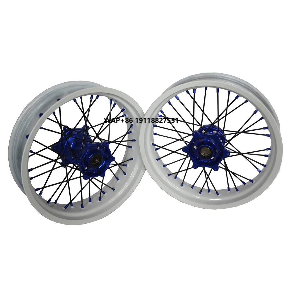 

White Rim Blue Hub Supermoto Aluminum Alloy Spoked Wheels Manufacture High Quality