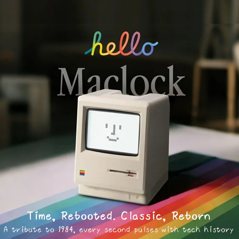 

Maclock Retro Alarm Clock 1984 Computer-Inspired USB Desk Clock Pixel Display Alarms Adjustable Brightness Calendar Temperature