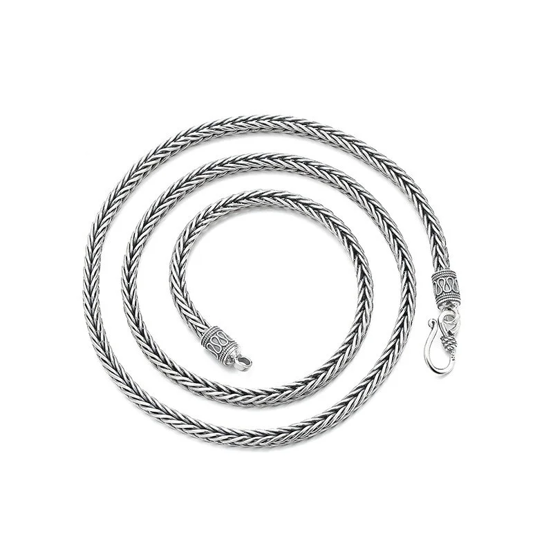 433LM ZFSILVER Fashion Silver 925 Retro Handmade Woven Safety Pattern Necklace For Women Men Charm Jewelry Accessories Match-all