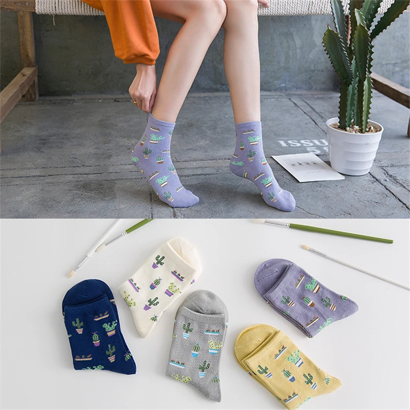 Girls Cartoon Cute Plant Cactus Socks Comfortable Cotton Casual Soft Sokken Warm Women Meias Dropship