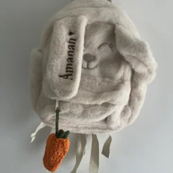 Personalized Custom Beige Plush Cute Carrot Hanging Ear Rabbit Women's Backpack, Embroidered Children's Cute Gift Bag With Name