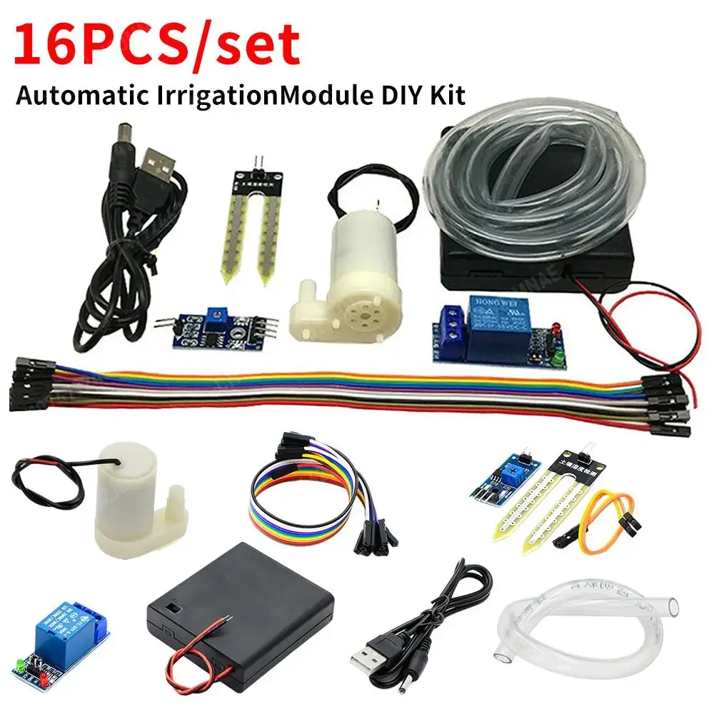 16PCS/set Automatic Irrigation Module DIY Kit Automatic Watering Kit Soil Moisture Sensor Relay Module 50cm Hose for Arduino