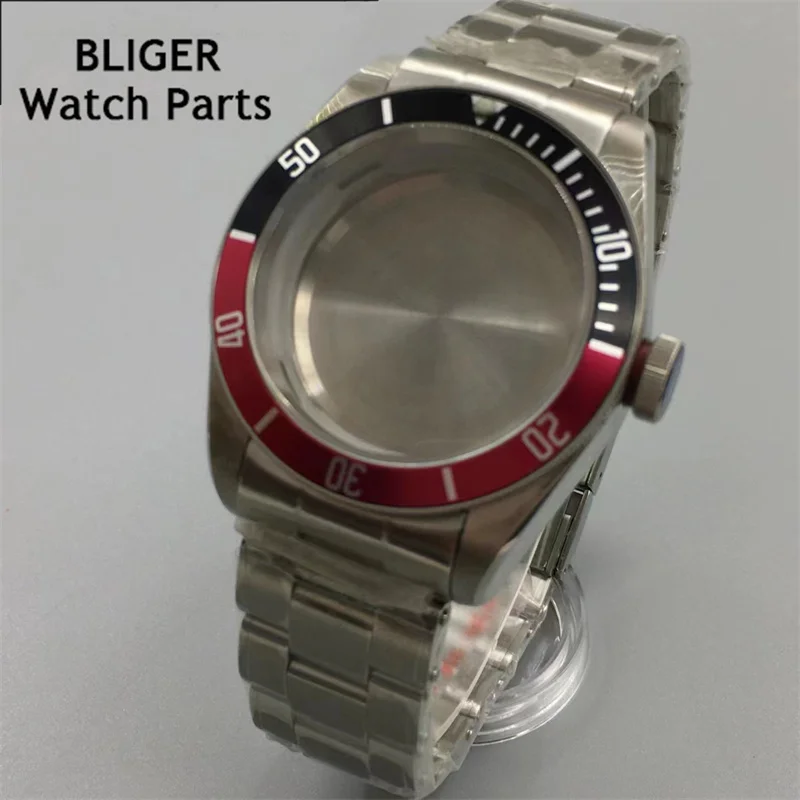 BLIGER 41mm silver stainless steel watch case domed sapphire glass fit NH35 NH36 NH34 ETA2824 PT5000 Seagull ST2130 movement